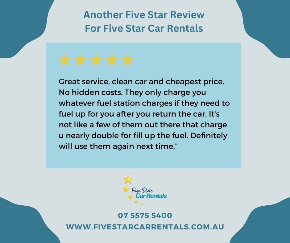 Another Five Star Review For Five Star Car Rentals - Car hire Brisbane and Brisbane car rental - Five Star Car Rental
